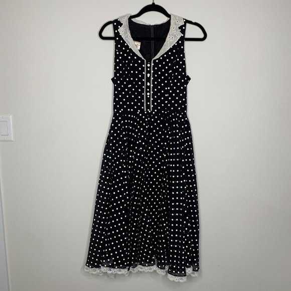 Candi Jones Calif Polka Dot Dress Womans Sz 11 Sleeveless Black & White Vintage - Picture 2 of 10